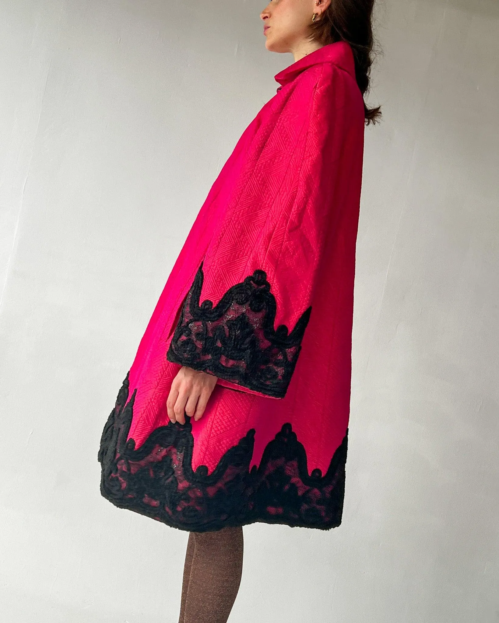 Christian Lacroix Quilted Pink Lace Coat (L)