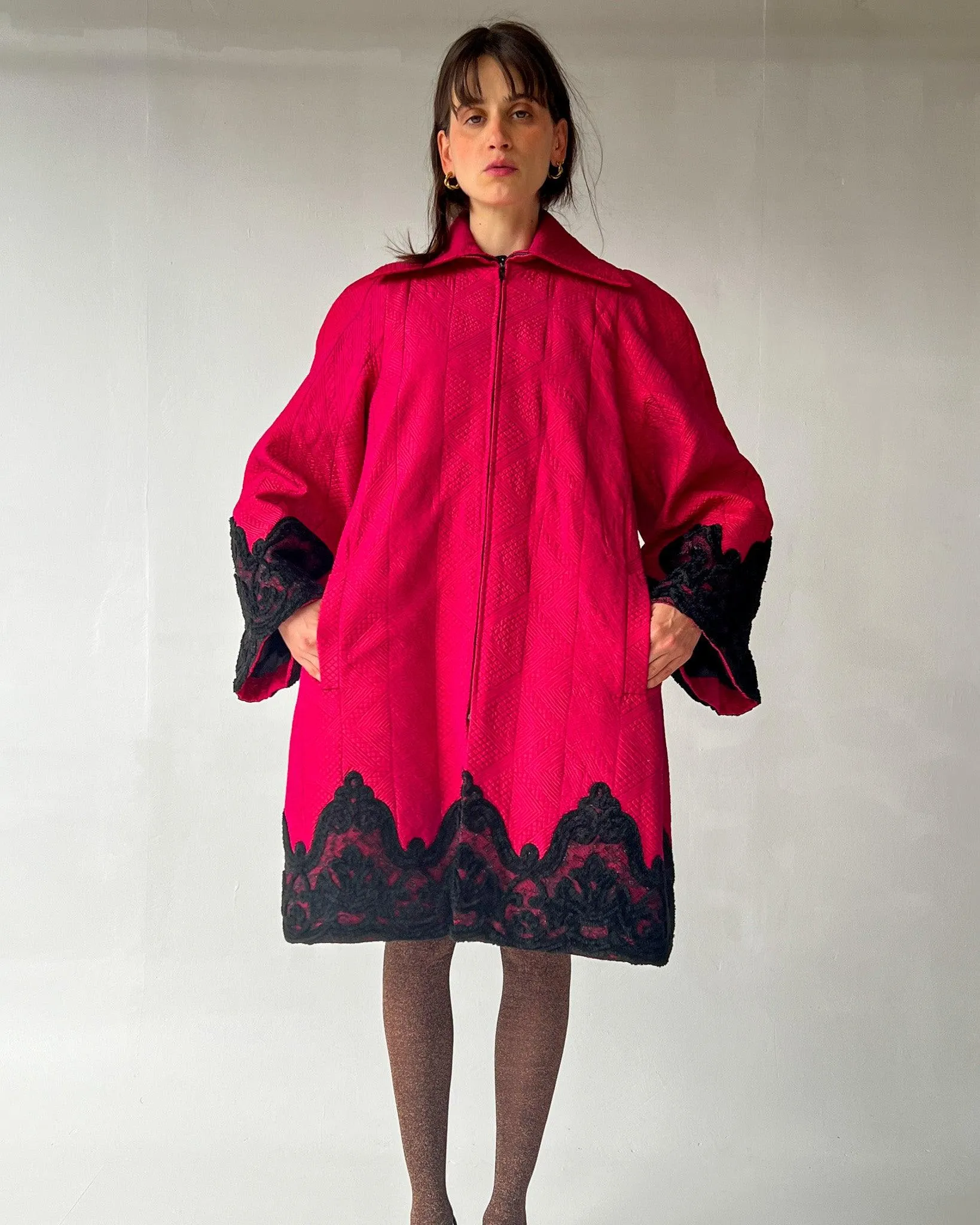 Christian Lacroix Quilted Pink Lace Coat (L)