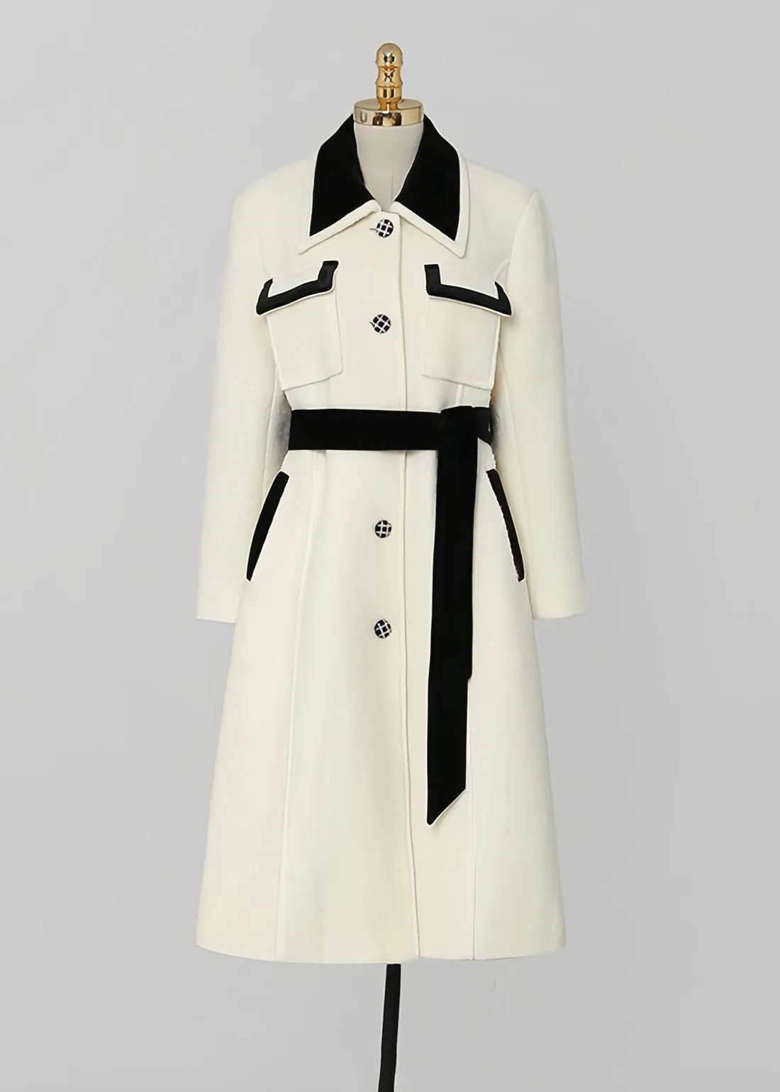 Colorblock Wool Blend Long Coat