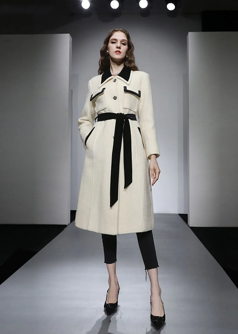 Colorblock Wool Blend Long Coat