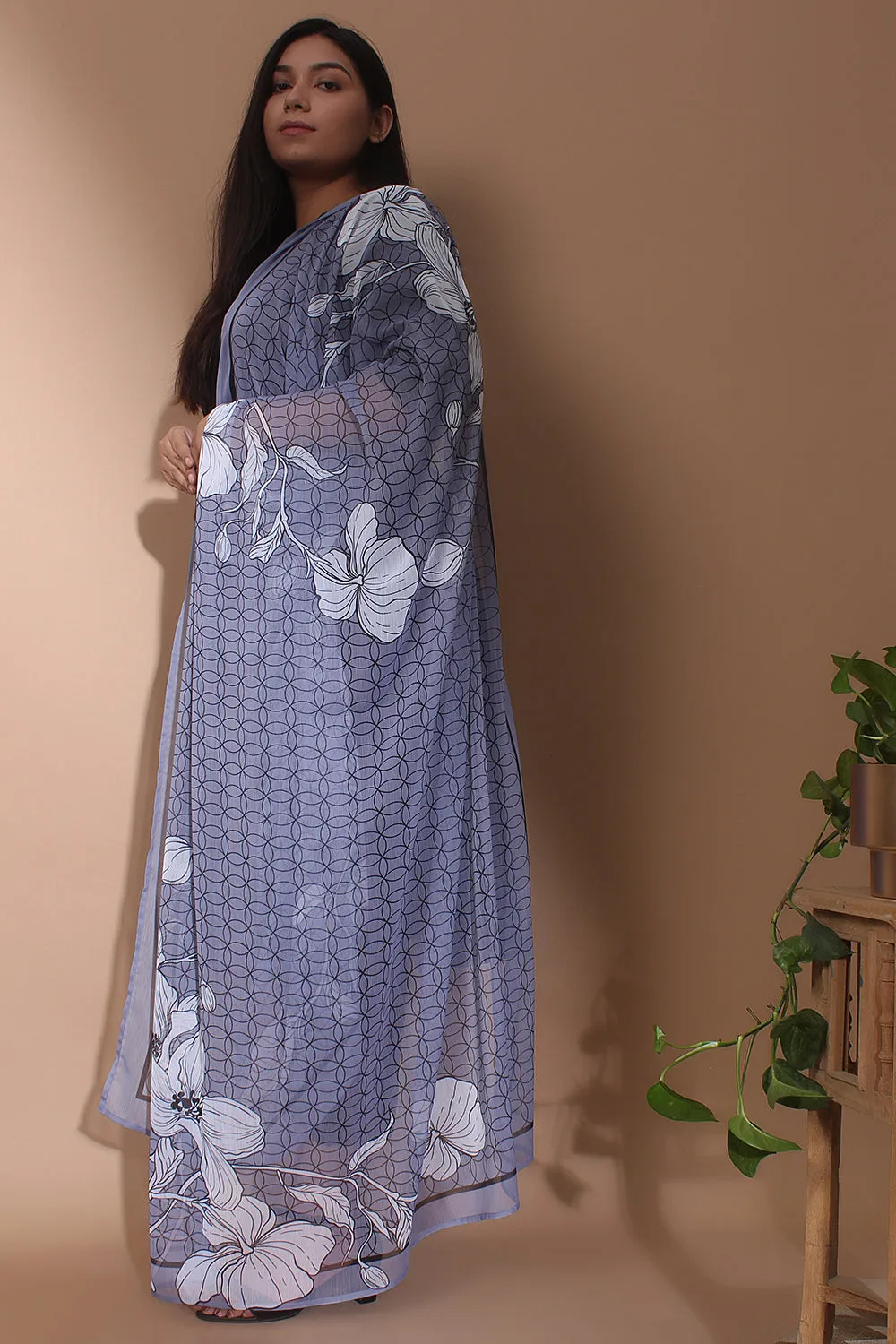 Cool Grey Blossom Dupatta