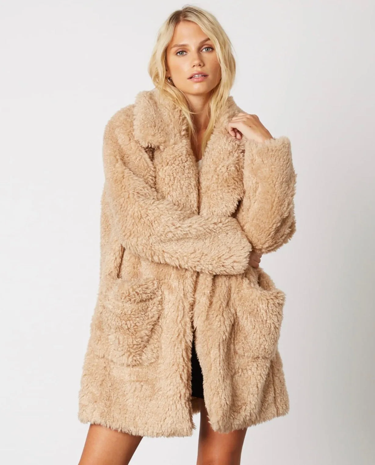 Cotton Candy LA - Open Collar Faux Fur Coat - More Colors