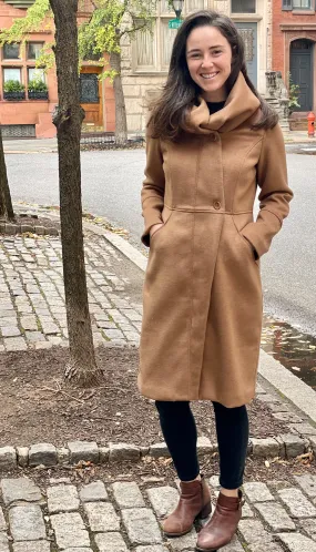 Cowl/Hood Zip Coat / Camel