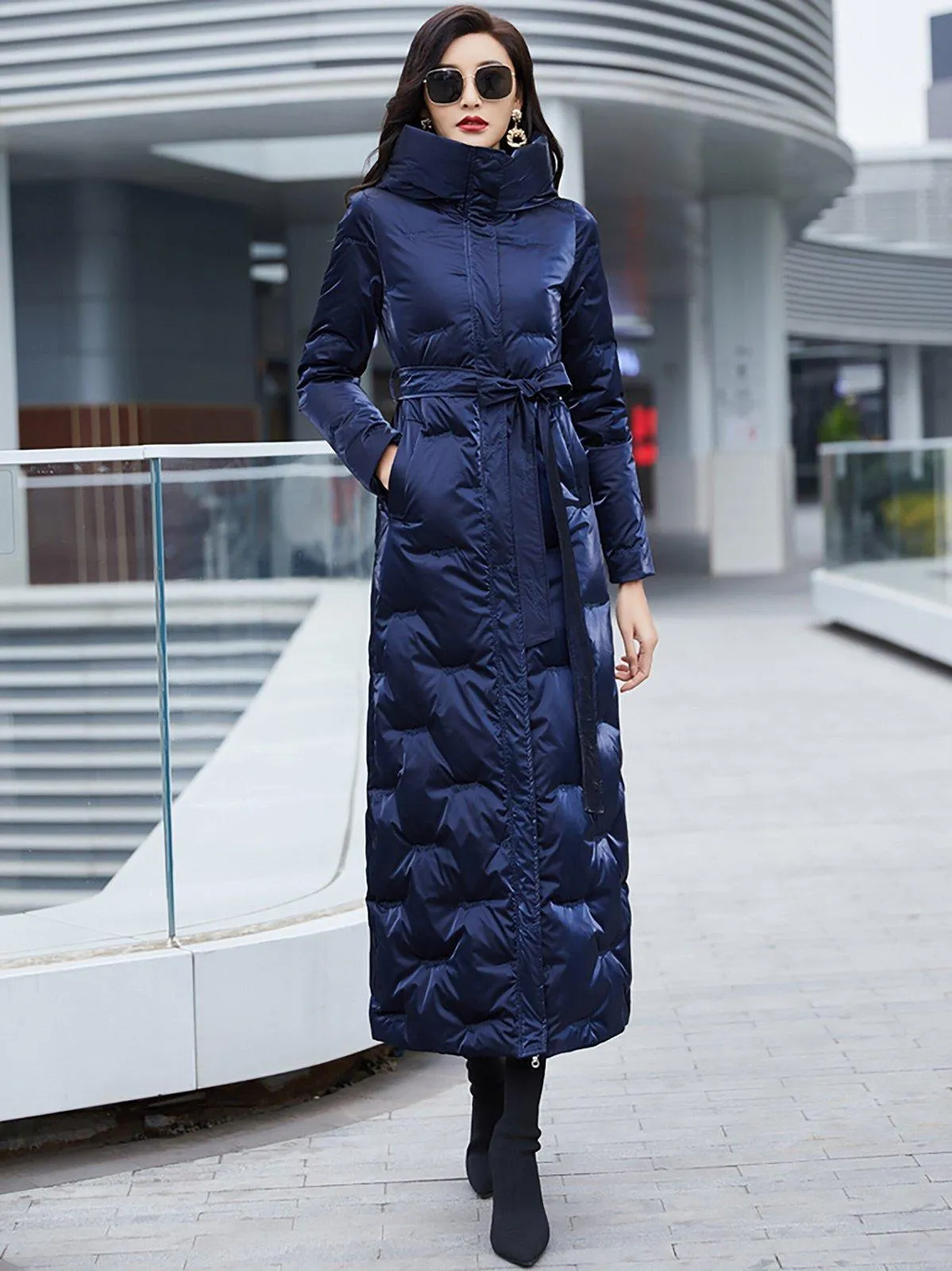 Custom Stand Collar Hooded Down Puffer Maxi Parka