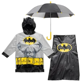 DC Comics Justice League Batman Costume Waterproof Rain Jacket Cape and Umbrella 3 Piece Outfit Set