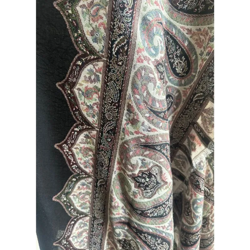 Deidaa Large Black Woollen Scarf with Paisley Border