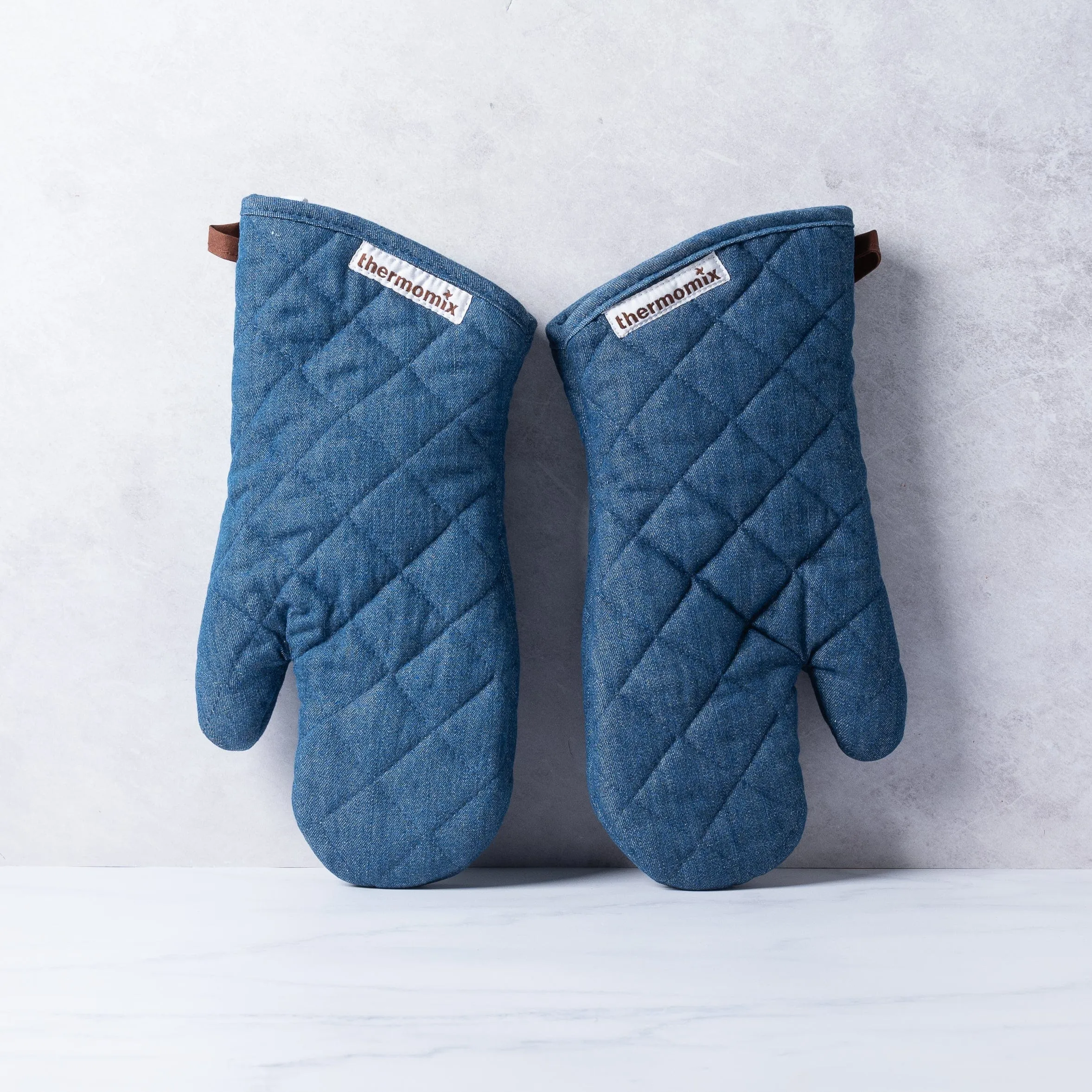 Denim oven gloves