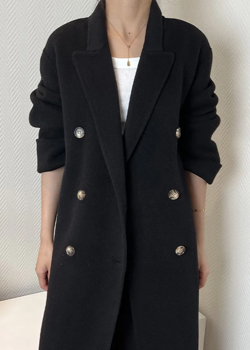 Double Breasted Notched Lapel Wool Long Coat