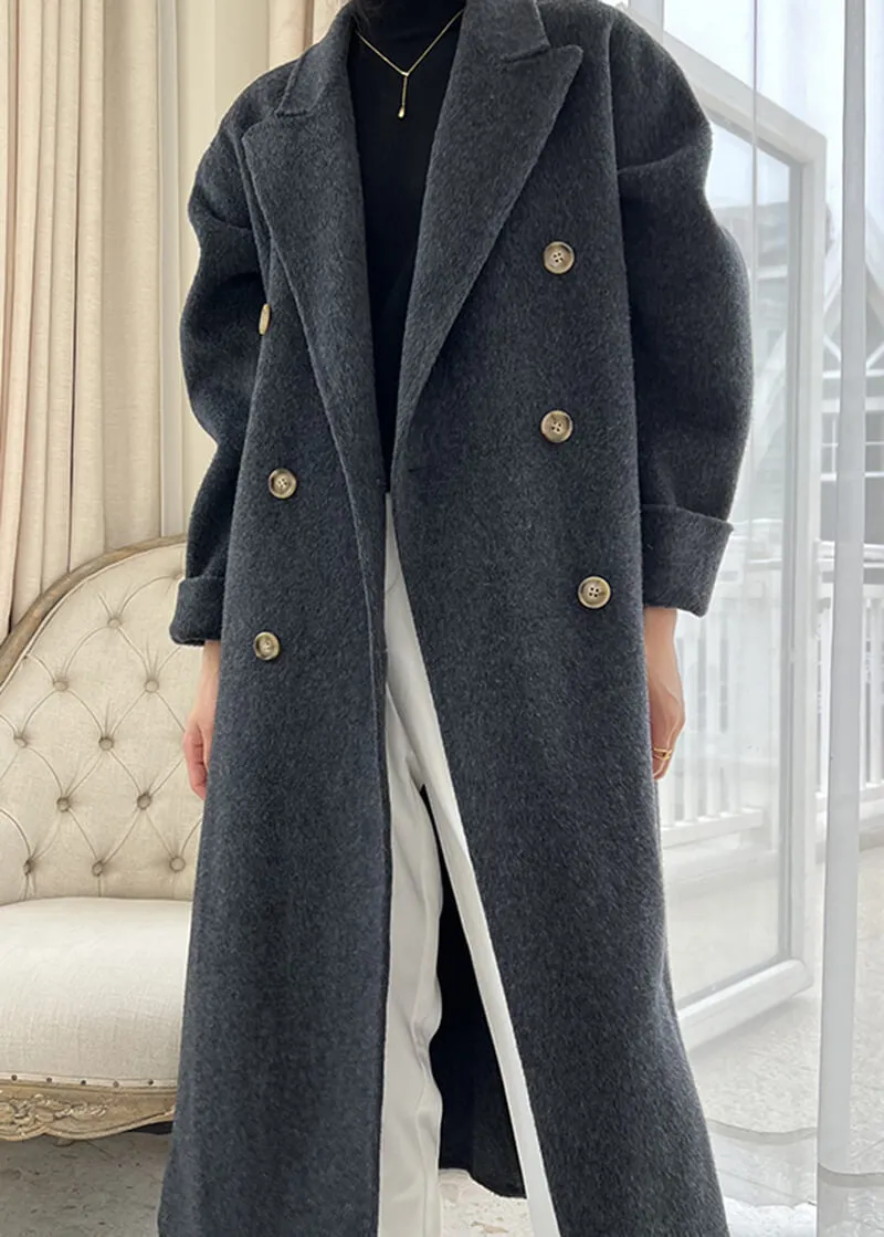 Double Breasted Notched Lapel Wool Long Coat