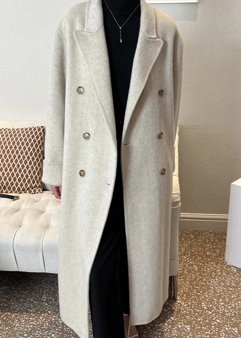 Double Breasted Notched Lapel Wool Long Coat