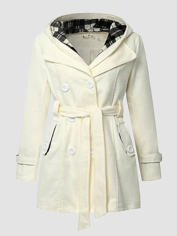 Elegant Double-Breasted Women's Winter Pea Coat with Belt