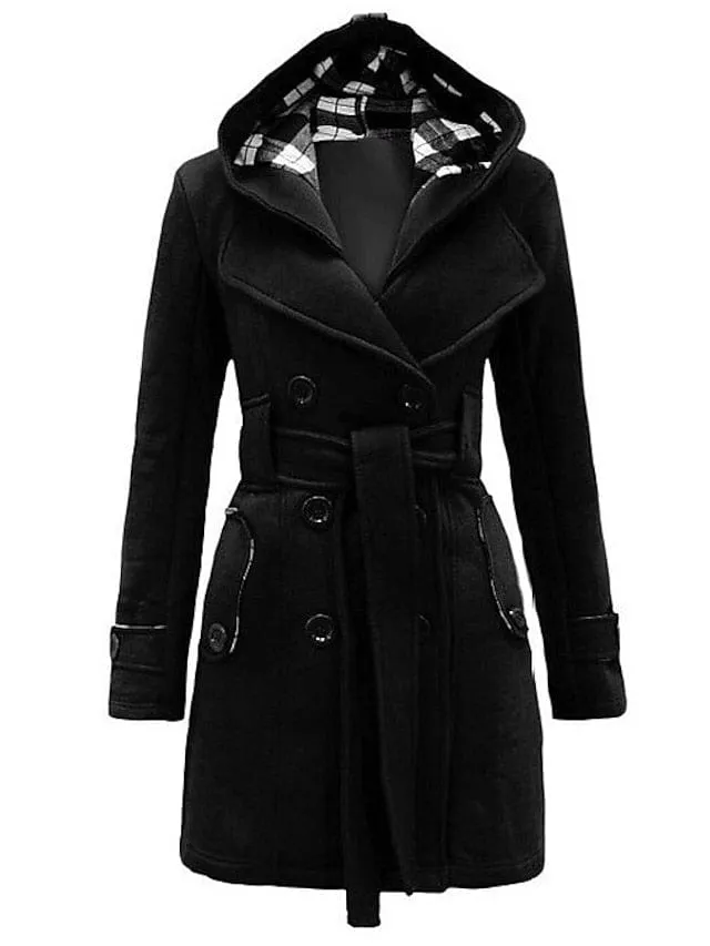 Elegant Double-Breasted Women's Winter Pea Coat with Belt