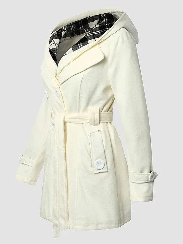 Elegant Double-Breasted Women's Winter Pea Coat with Belt