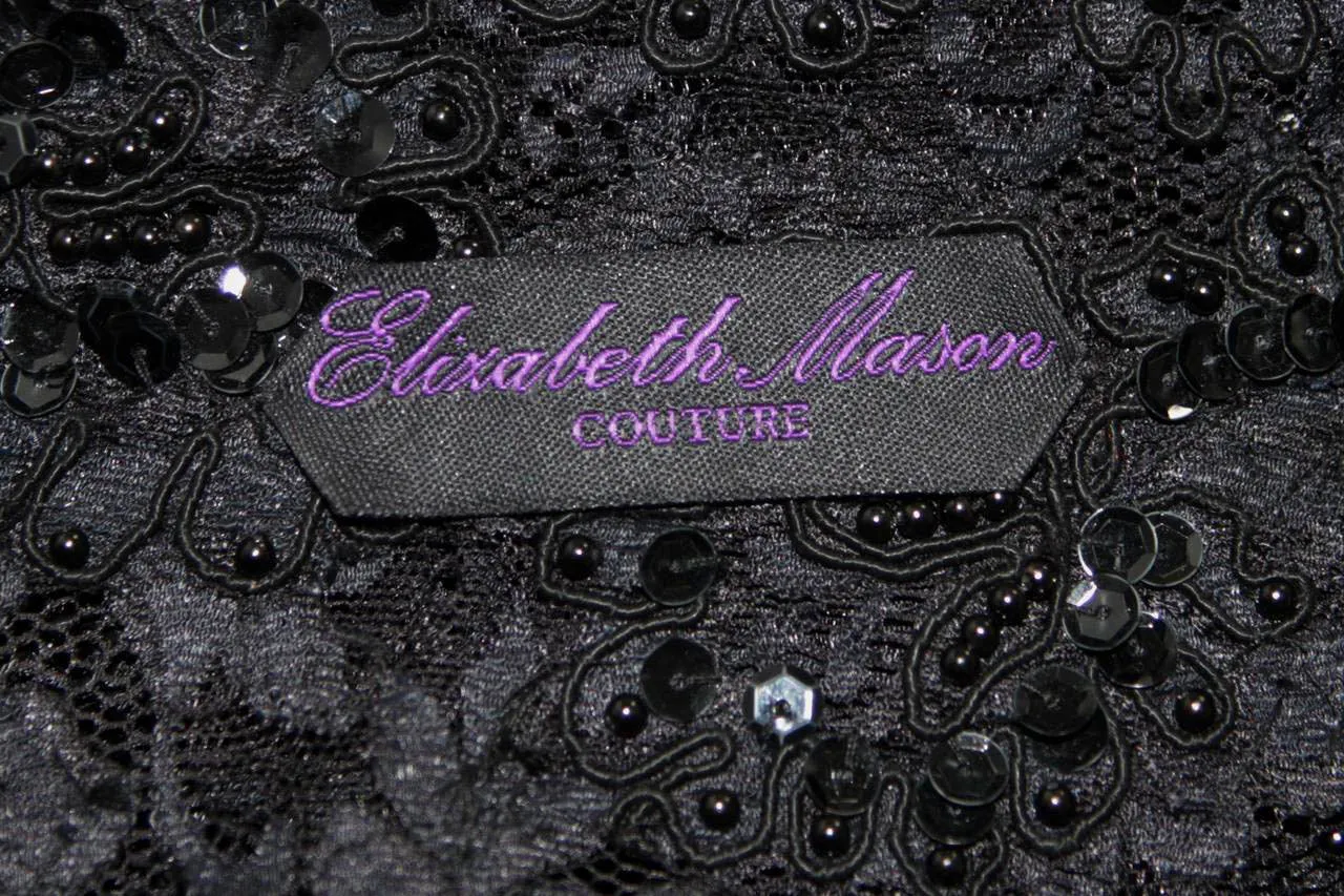 ELIZABETH MASON COUTURE Black Beaded Lace Evening Coat