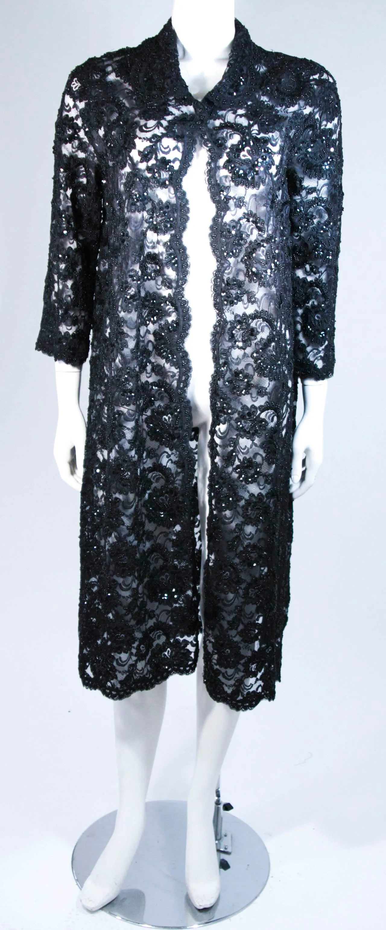 ELIZABETH MASON COUTURE Black Beaded Lace Evening Coat