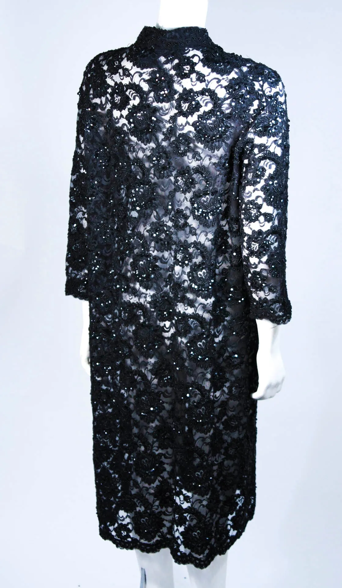 ELIZABETH MASON COUTURE Black Beaded Lace Evening Coat