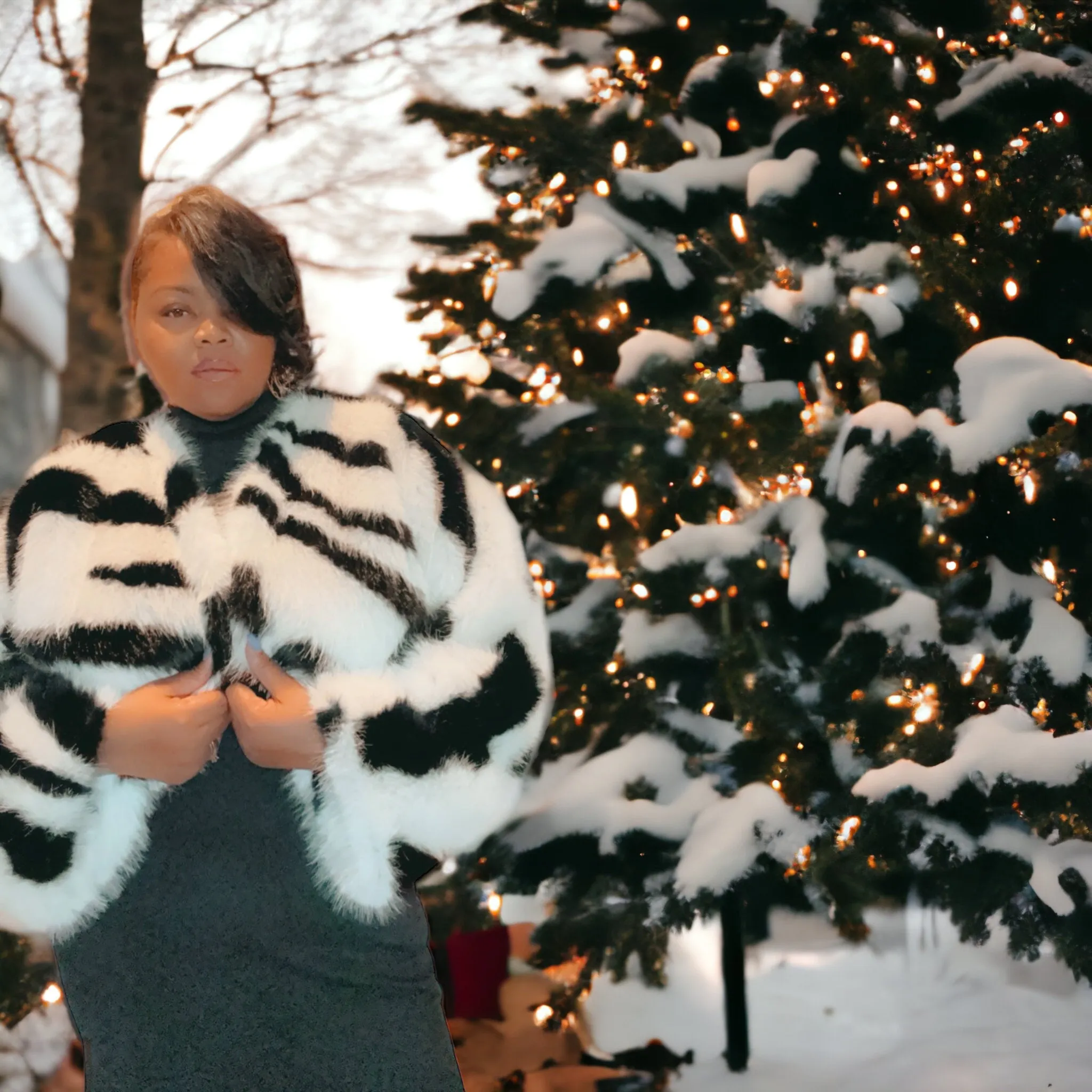 Faux Fur Plus Size Zebra Print Cropped Jacket