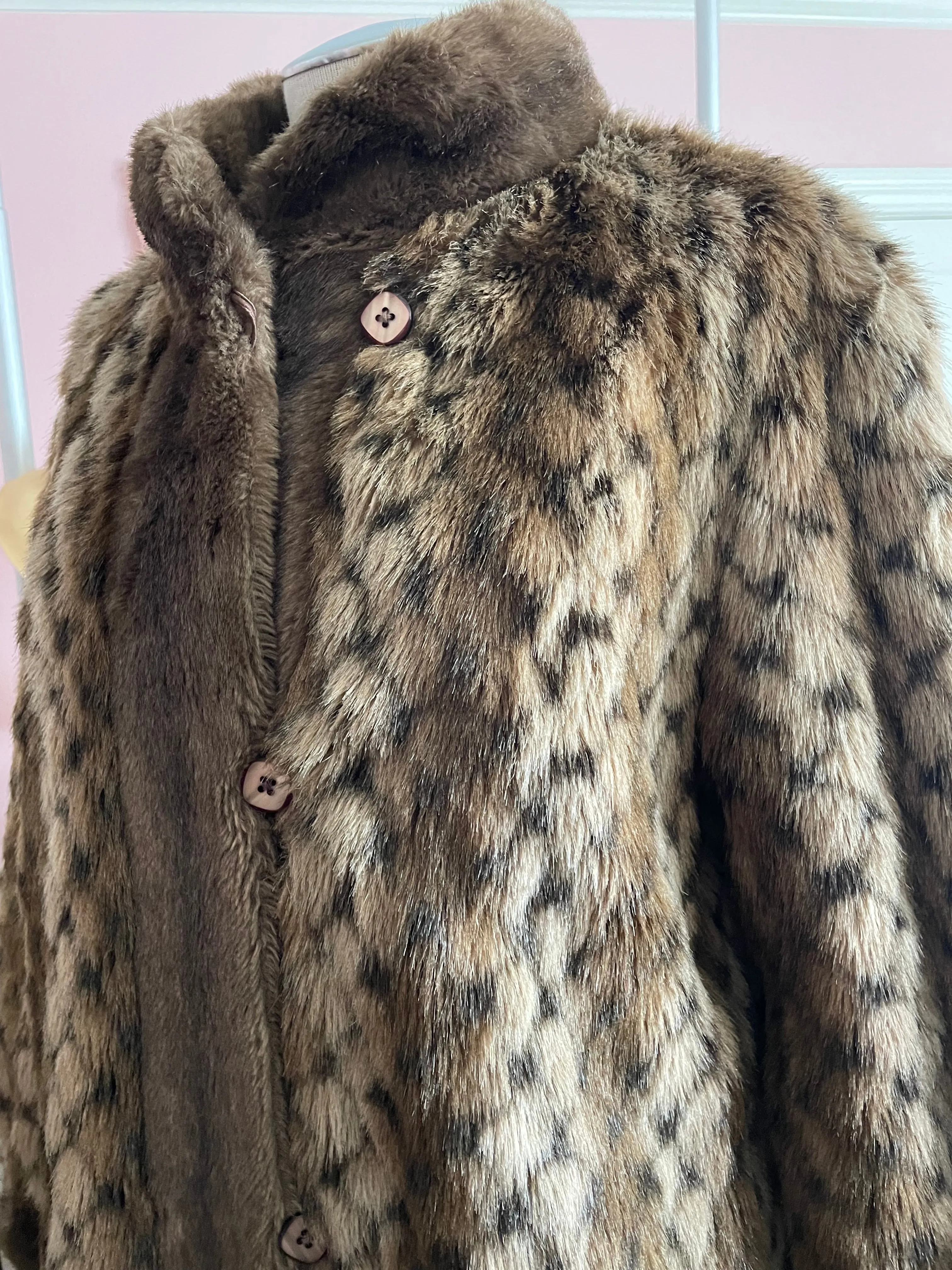 Faux Geometric Pattern Fur Coat