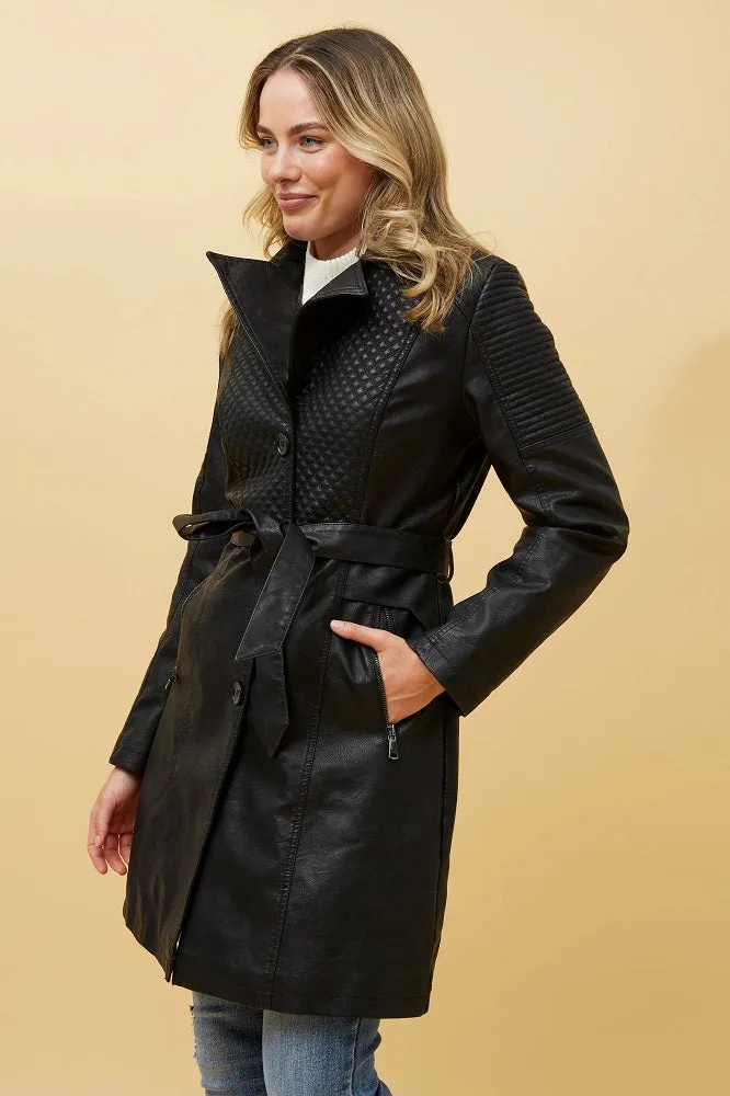 Faux Leather Coat Black