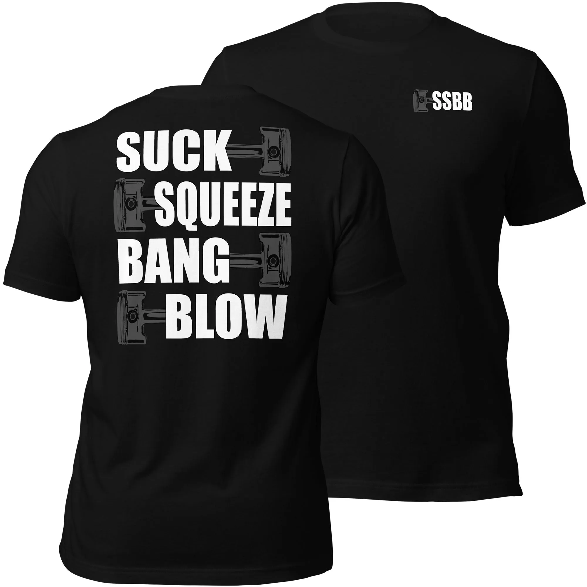 Funny Mechanic Shirt, Car Enthusiast Gift, Racing, or Racecar T-Shirt, Suck Squeeze Bang Blow Saying