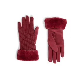 Fur Cuff Touchscreen Gloves - Maroon