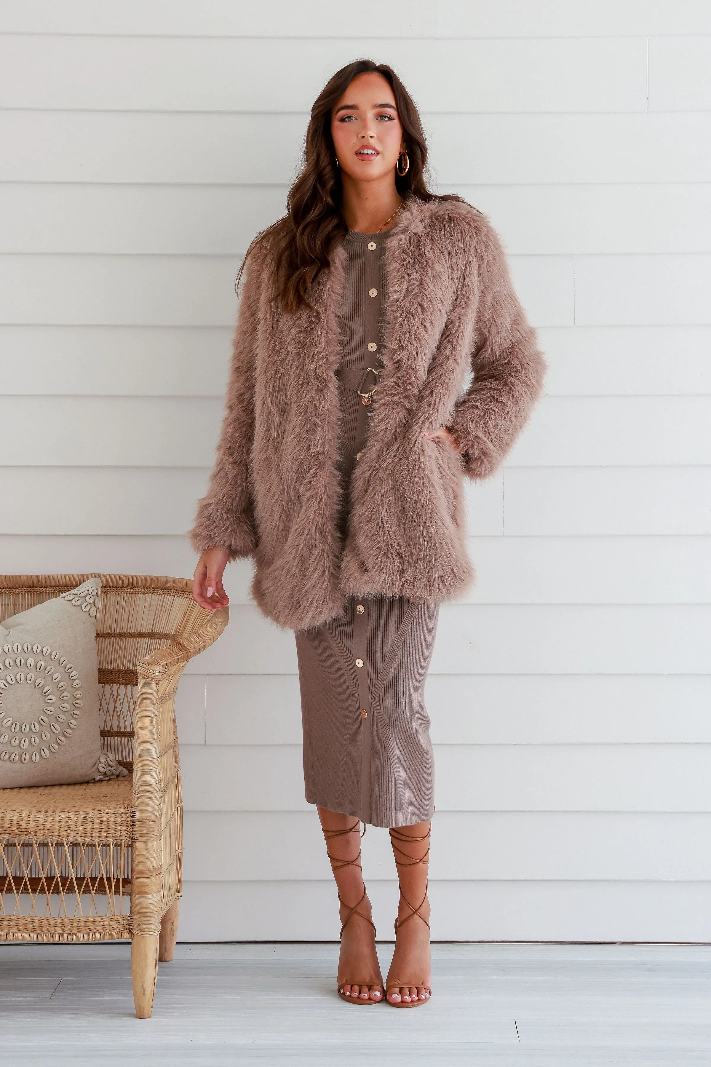 Gia Faux Fur Coat Moccha