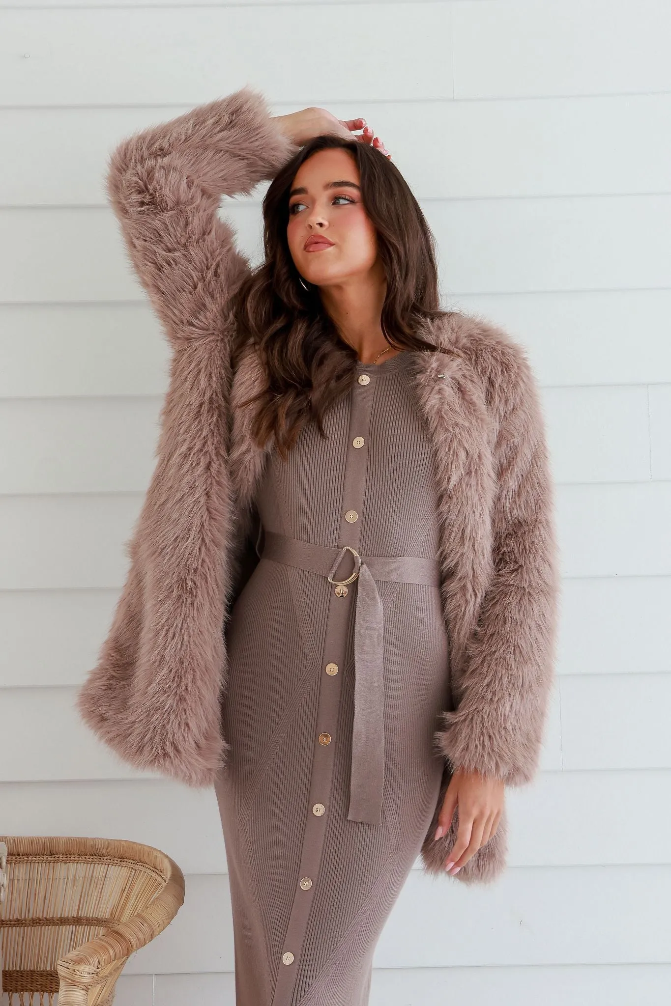 Gia Faux Fur Coat Moccha