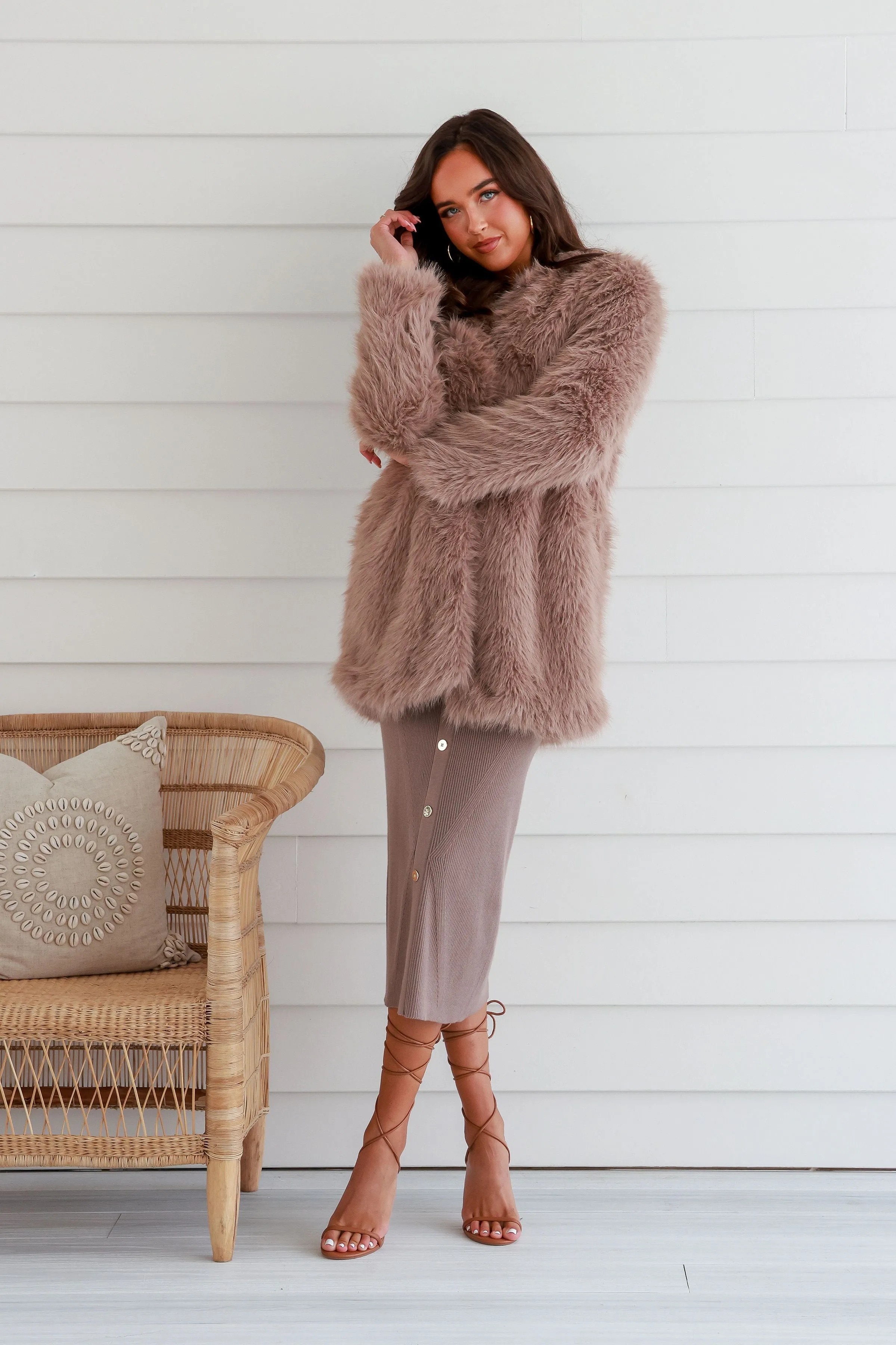 Gia Faux Fur Coat Moccha