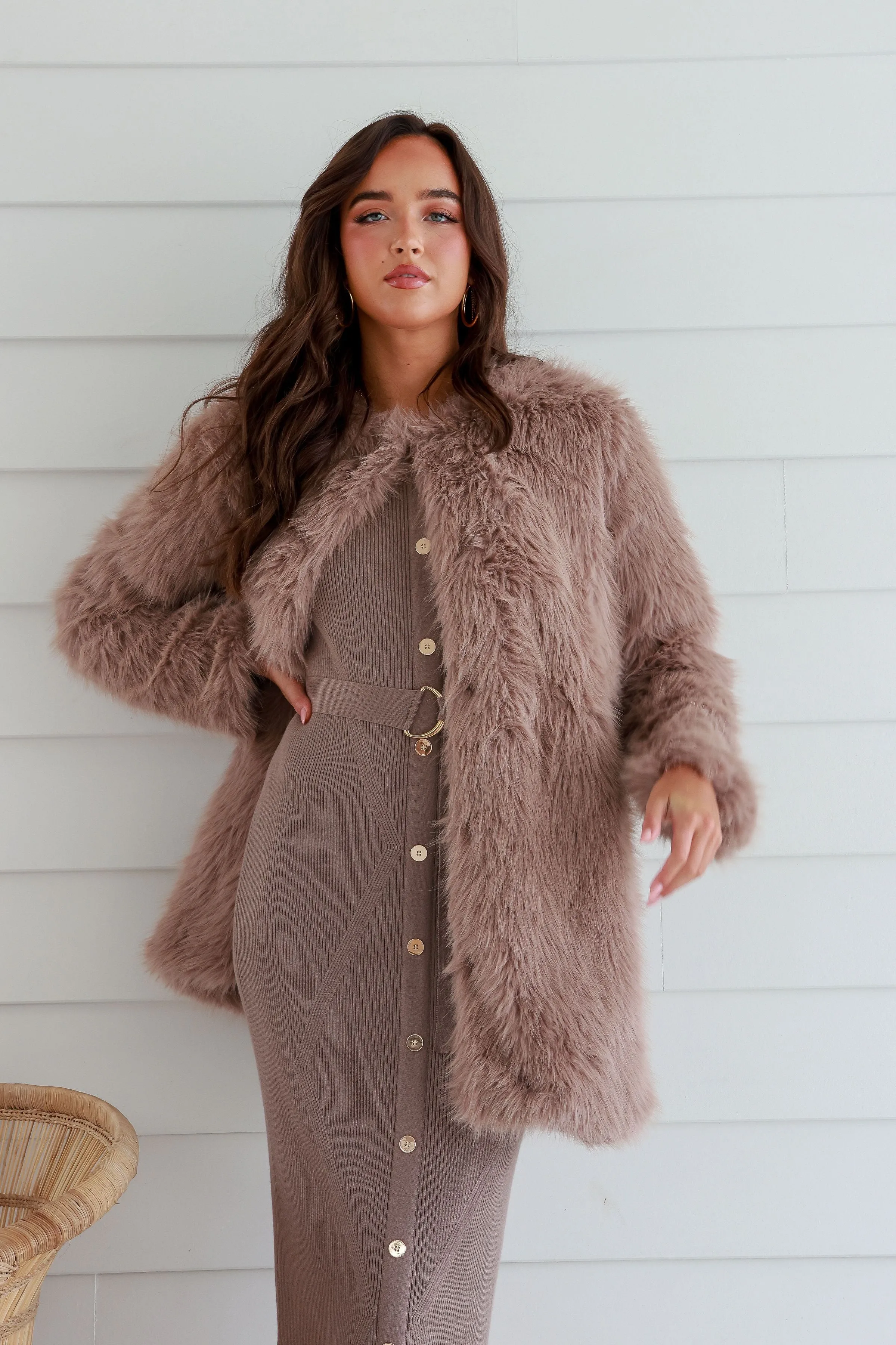 Gia Faux Fur Coat Moccha