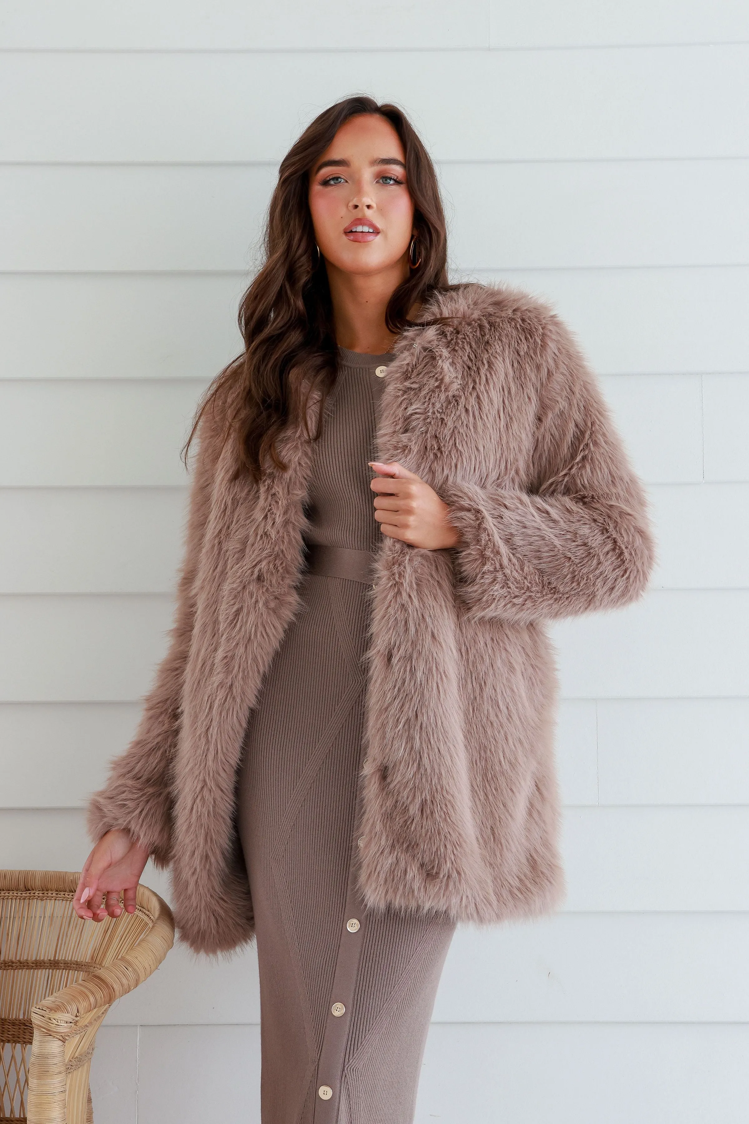 Gia Faux Fur Coat Moccha