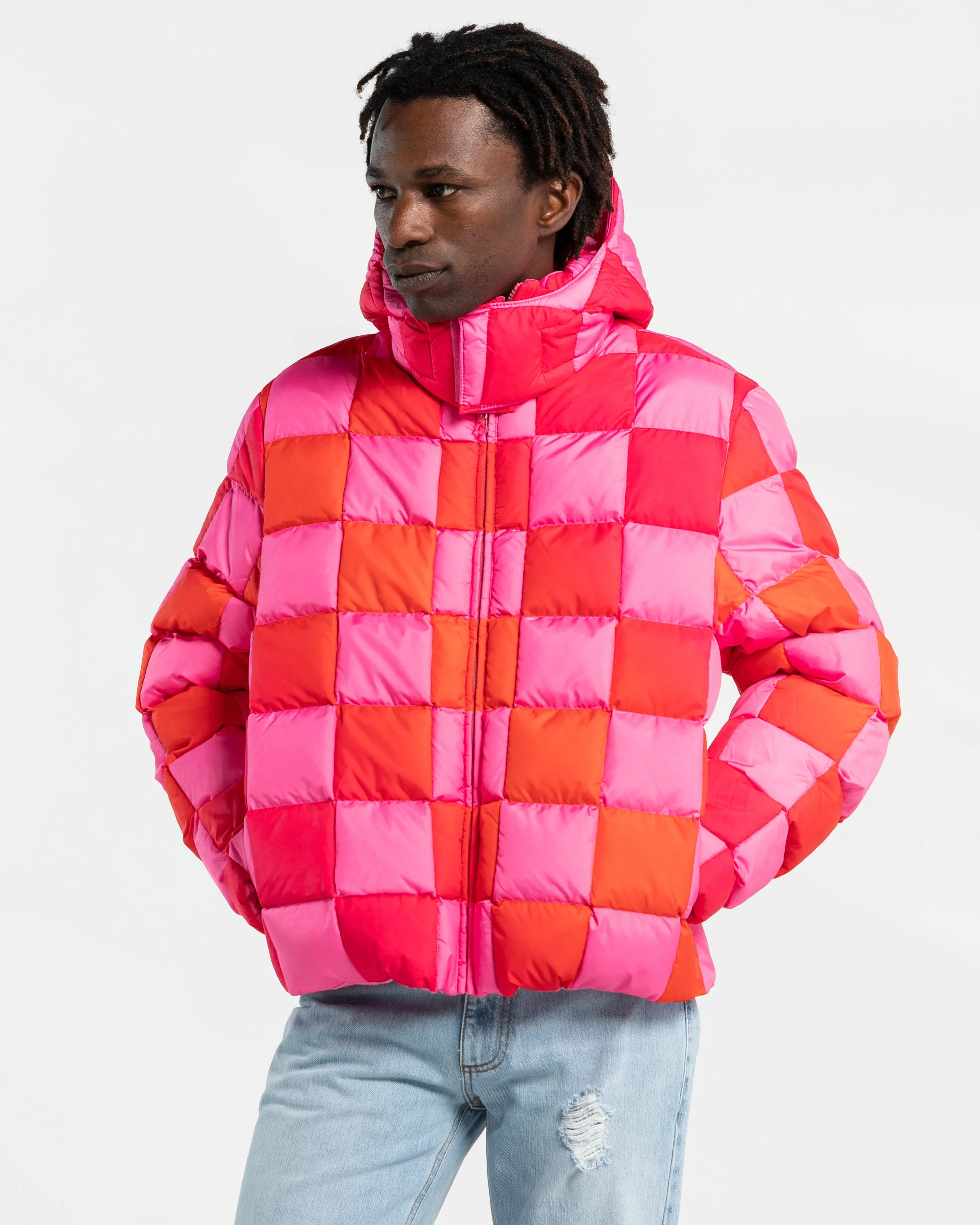 Gradient Puffer Coat in Pink