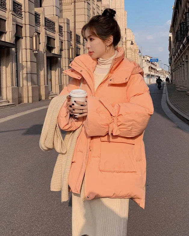 High Low Hem Hooded Puffer Coat Warm Winter