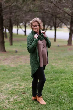 JANESSA Reversible Scarf in Green Wool Blend Boucle with Grey