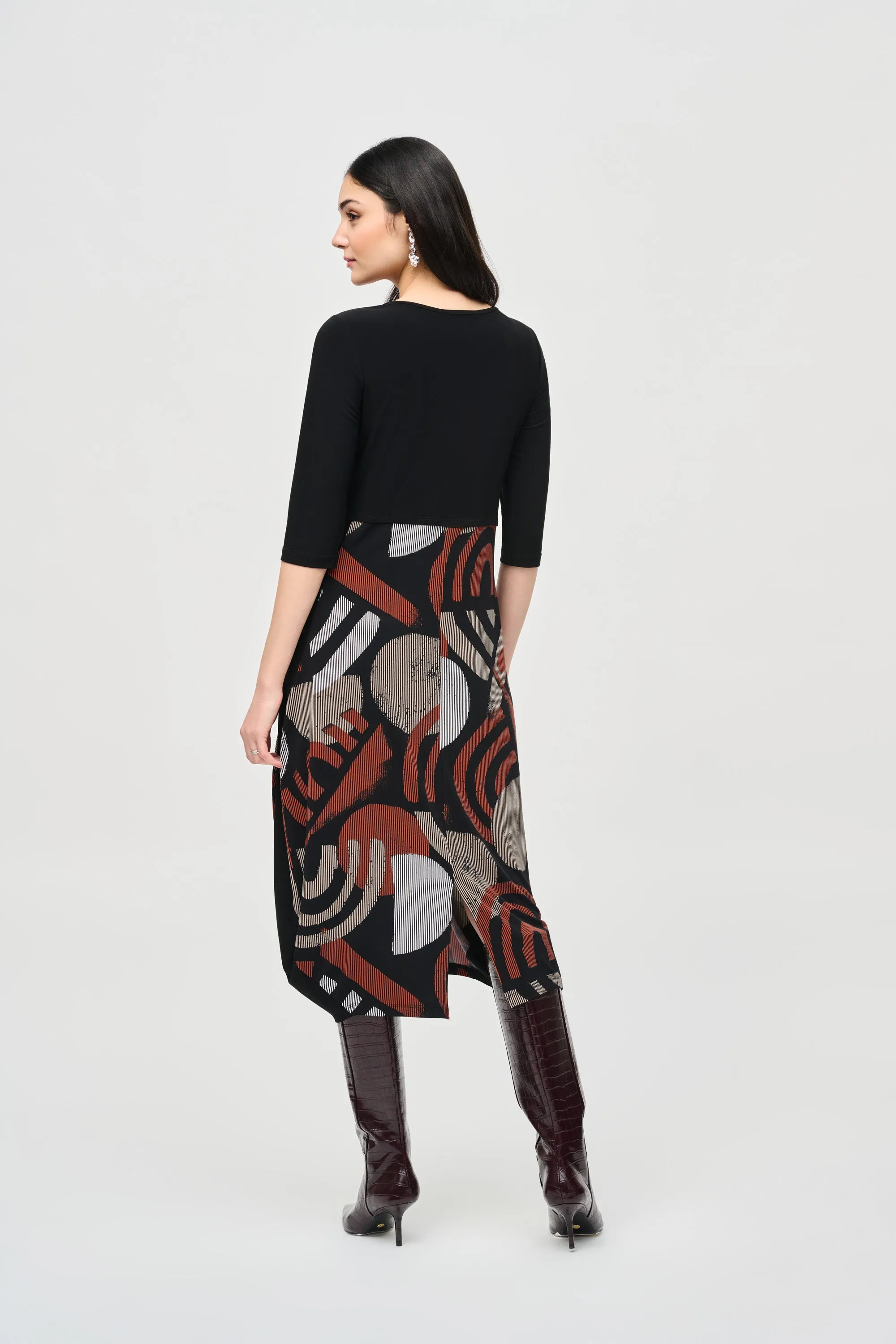 Joseph Ribkoff Geometric Print Cocoon Dress 243234 - Black/Multi