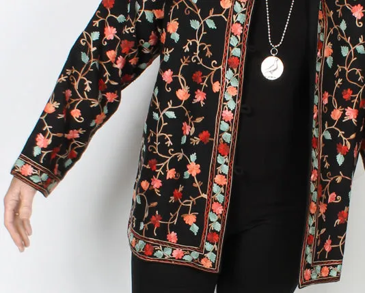 Kashmir hand-embroidered wool Jacket Sml-1X