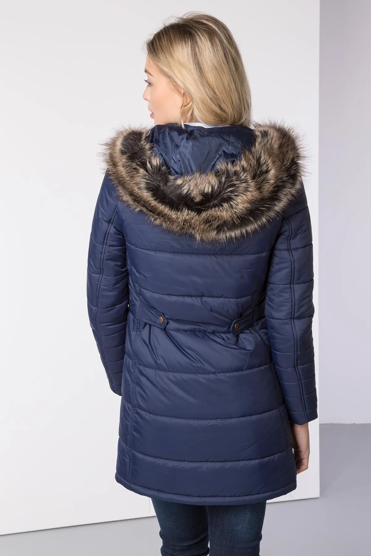 Ladies Long Fur Trim Coat - Arram