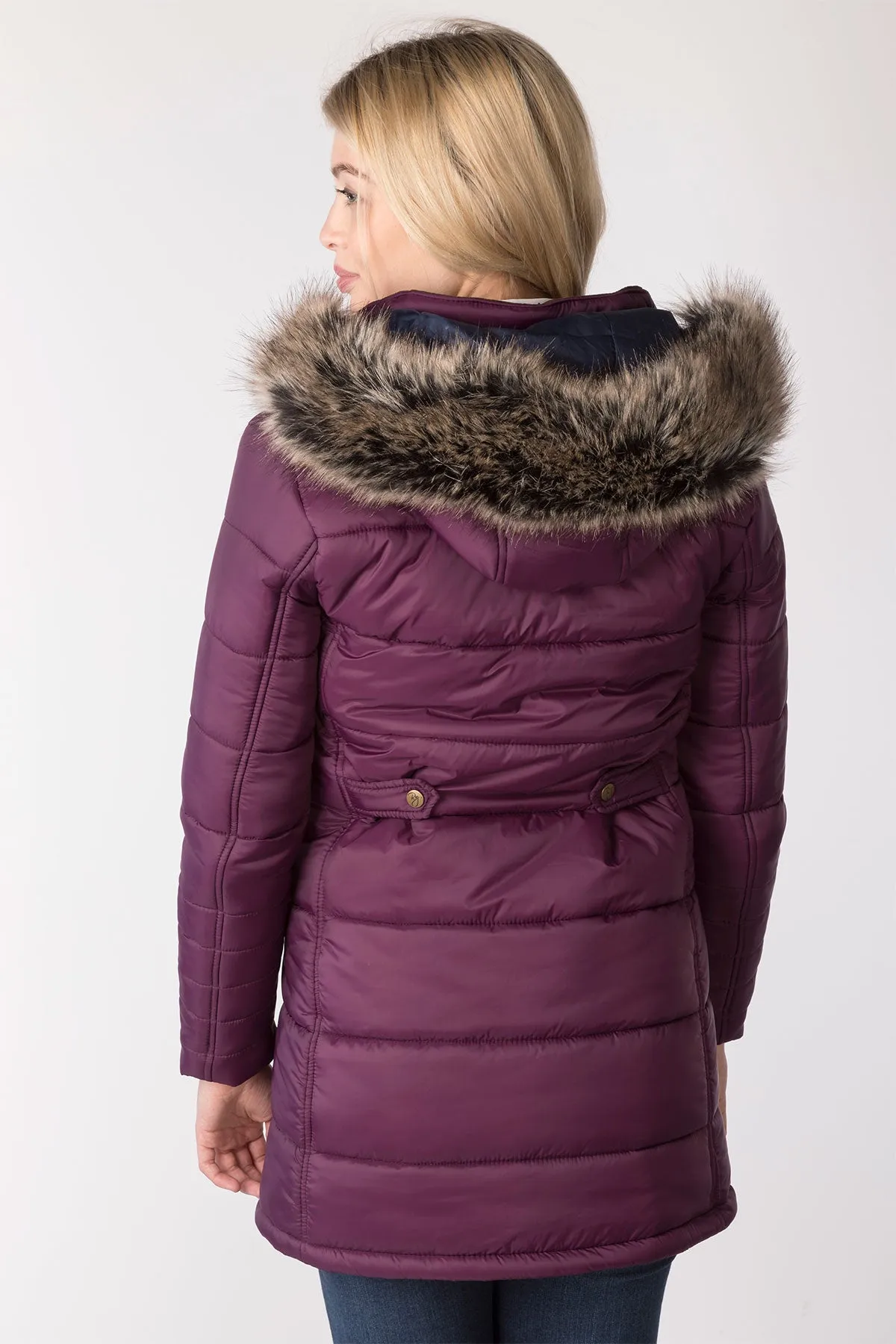 Ladies Long Fur Trim Coat - Arram