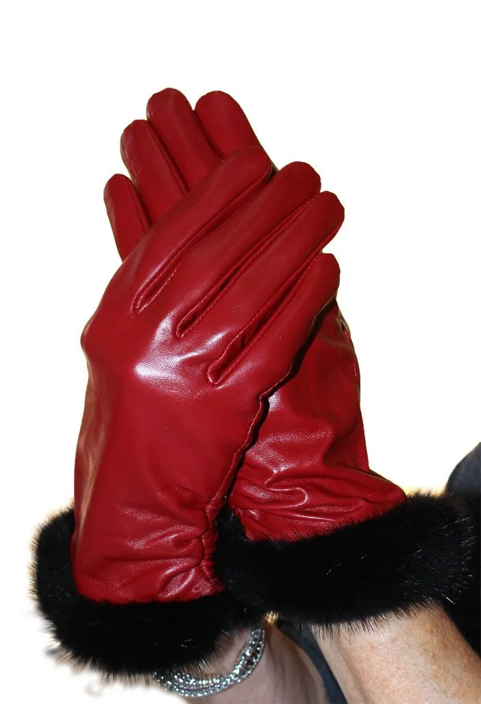 Lamb Leather Gloves with Mink Fur Trim