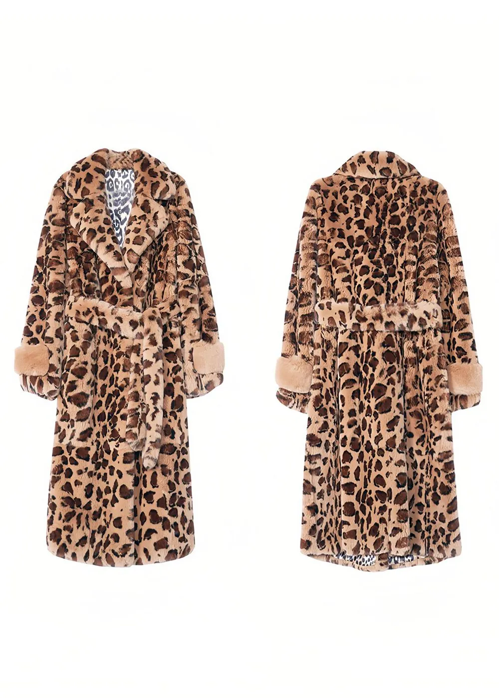 Leopard Belted Rex Rabbit Fur Coat