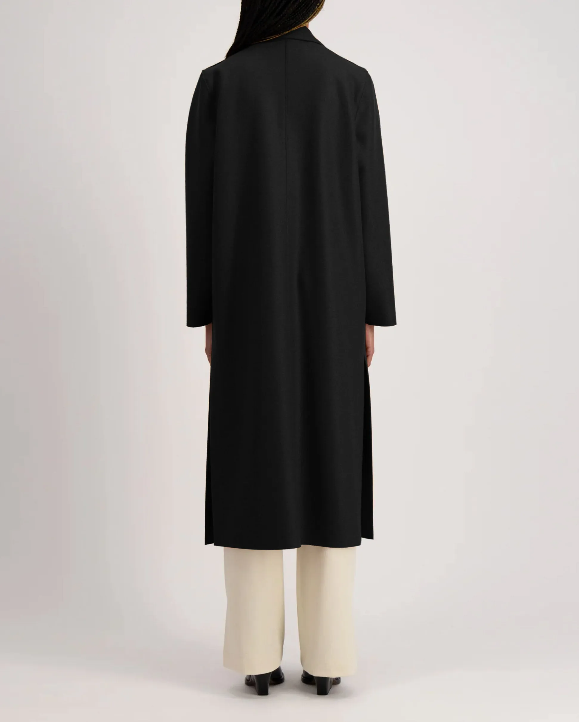 LONG BOXY COAT LIGHT PRESSED WOOL / BLACK