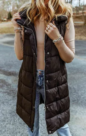 Longline Hooded Sleeveless Puffer Vest