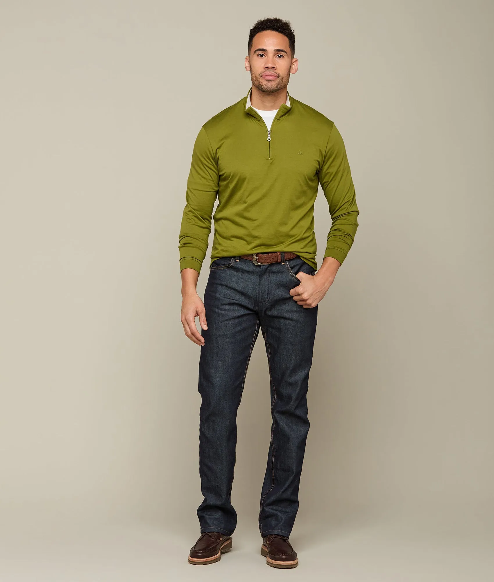 Lucchese Pima Cotton Quarter Zip :: Olive