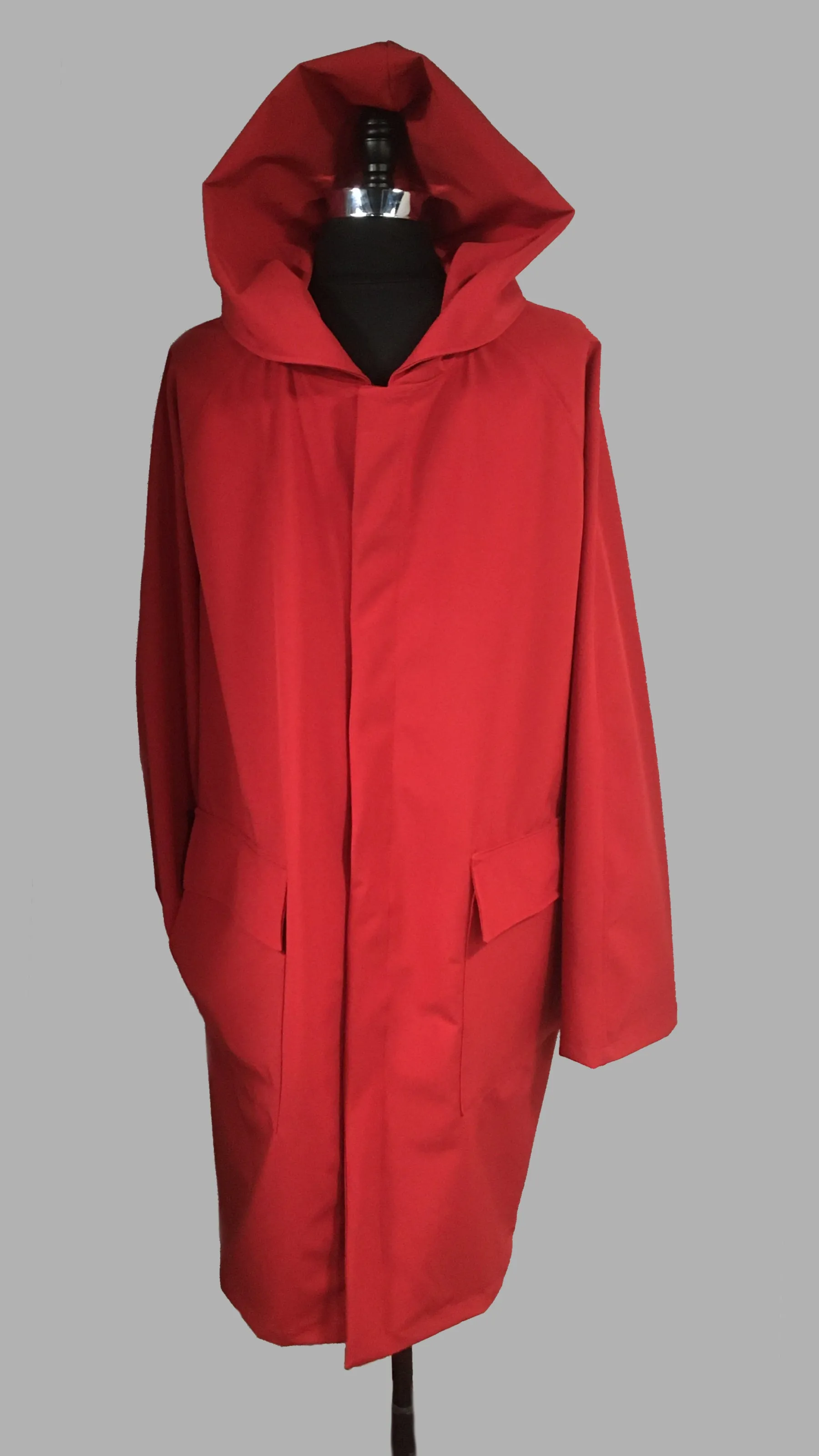 *Men's True Red Mesh Lined Snap Raincoat (SM0919I)