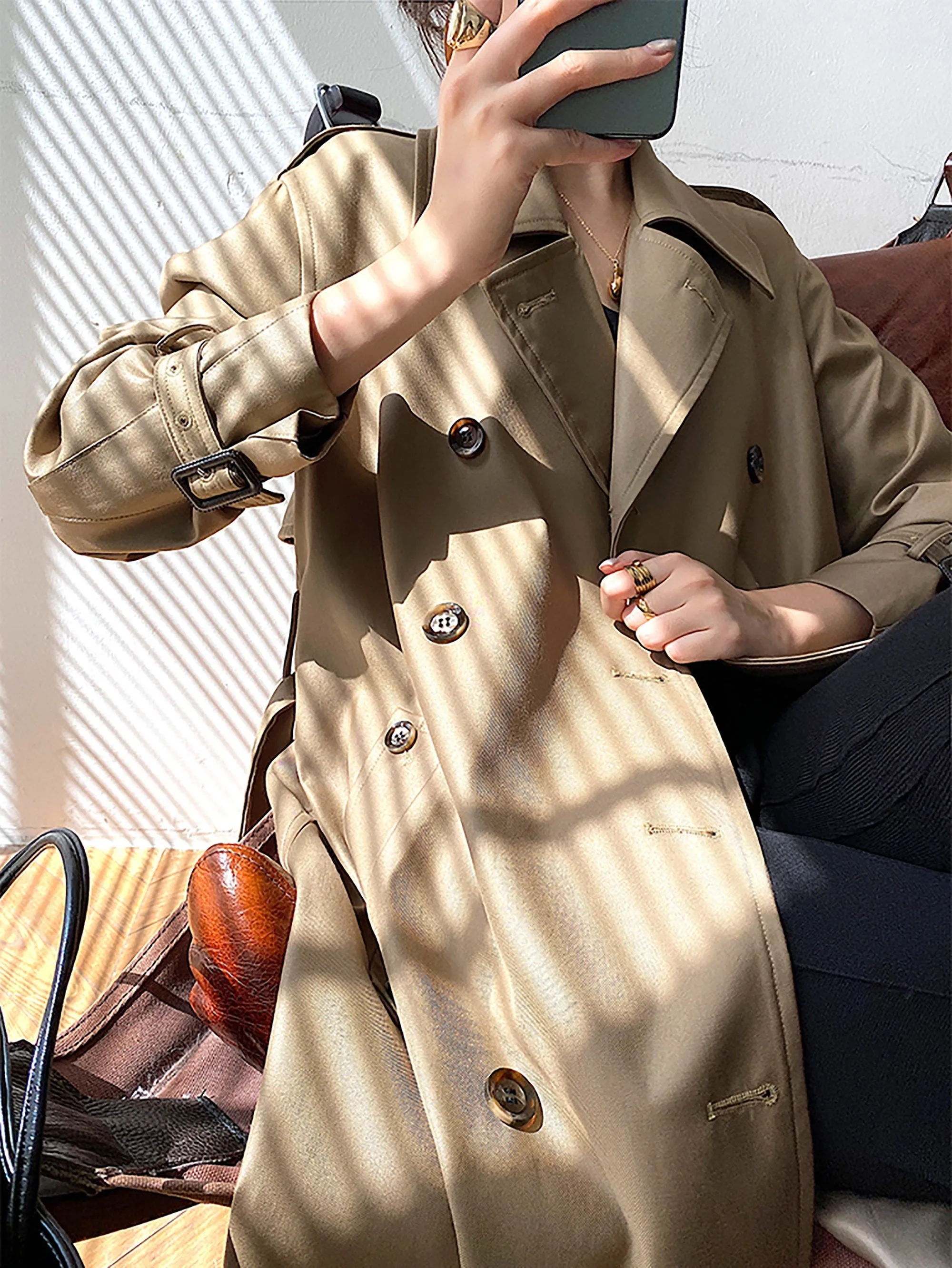 Midi Double Breasted Belted Trench Coat