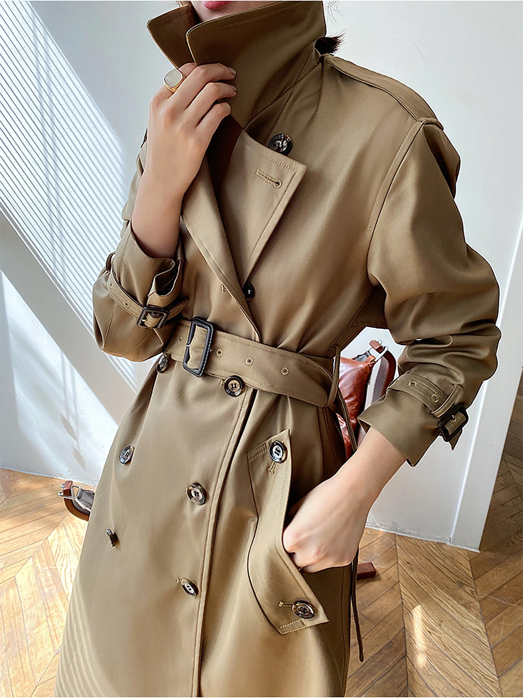 Midi Double Breasted Belted Trench Coat