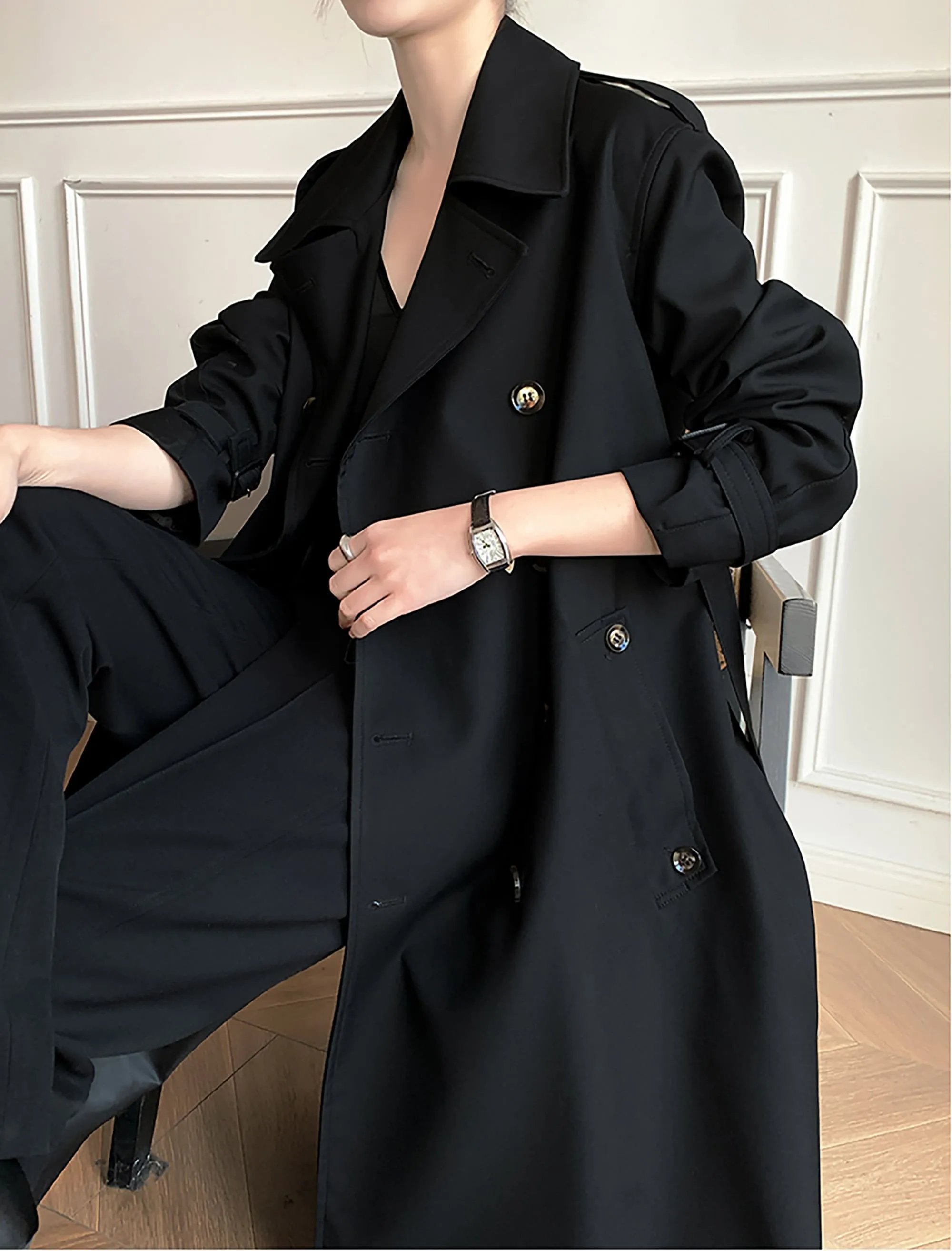 Midi Double Breasted Belted Trench Coat