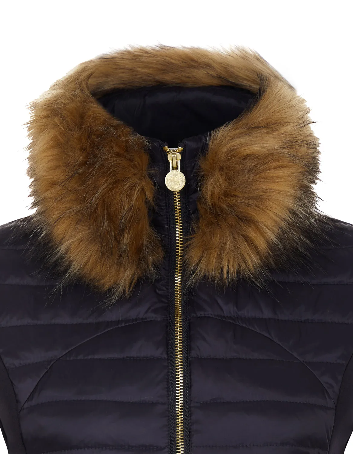 Navy Puffer Gilet - Luxe Faux Fur Collar - 60% OFF