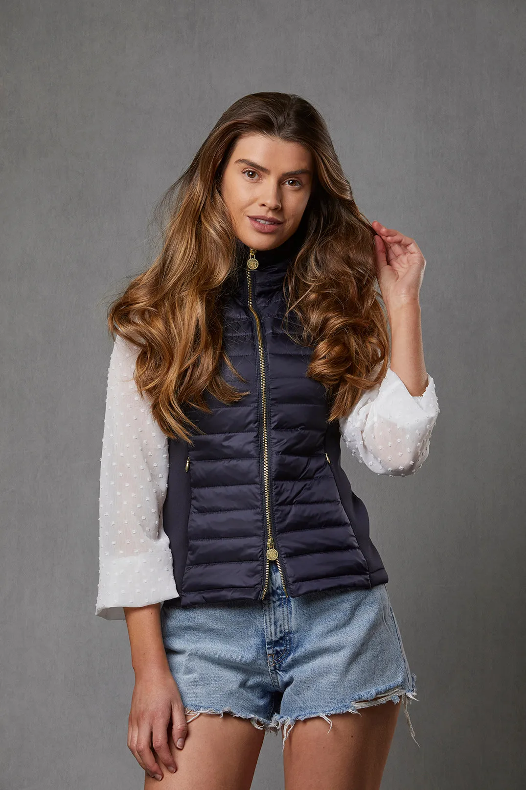 Navy Puffer Gilet - Luxe Faux Fur Collar - 60% OFF