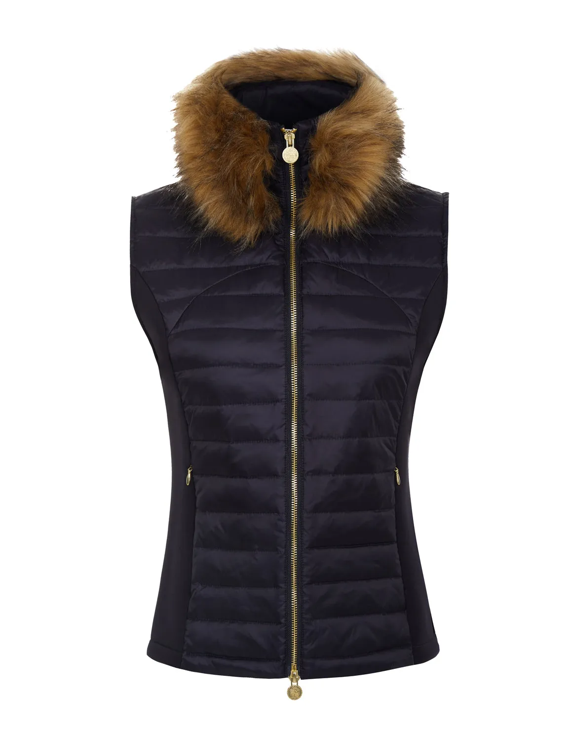 Navy Puffer Gilet - Luxe Faux Fur Collar - 60% OFF