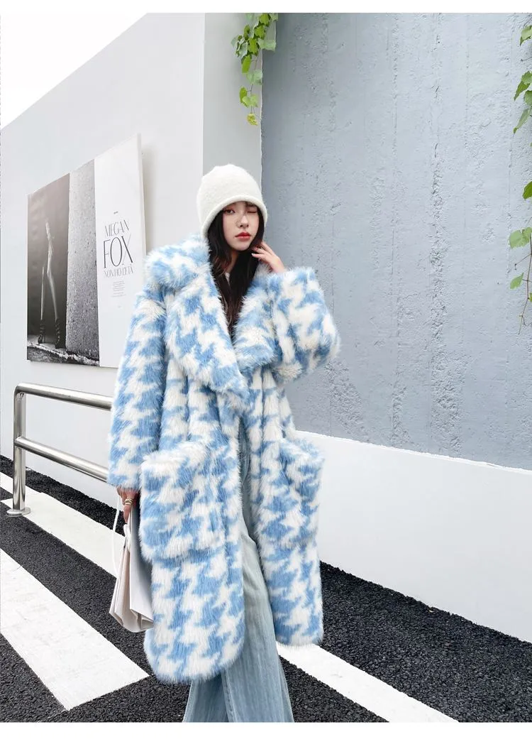 Oversize Houndstooth Fur Coat